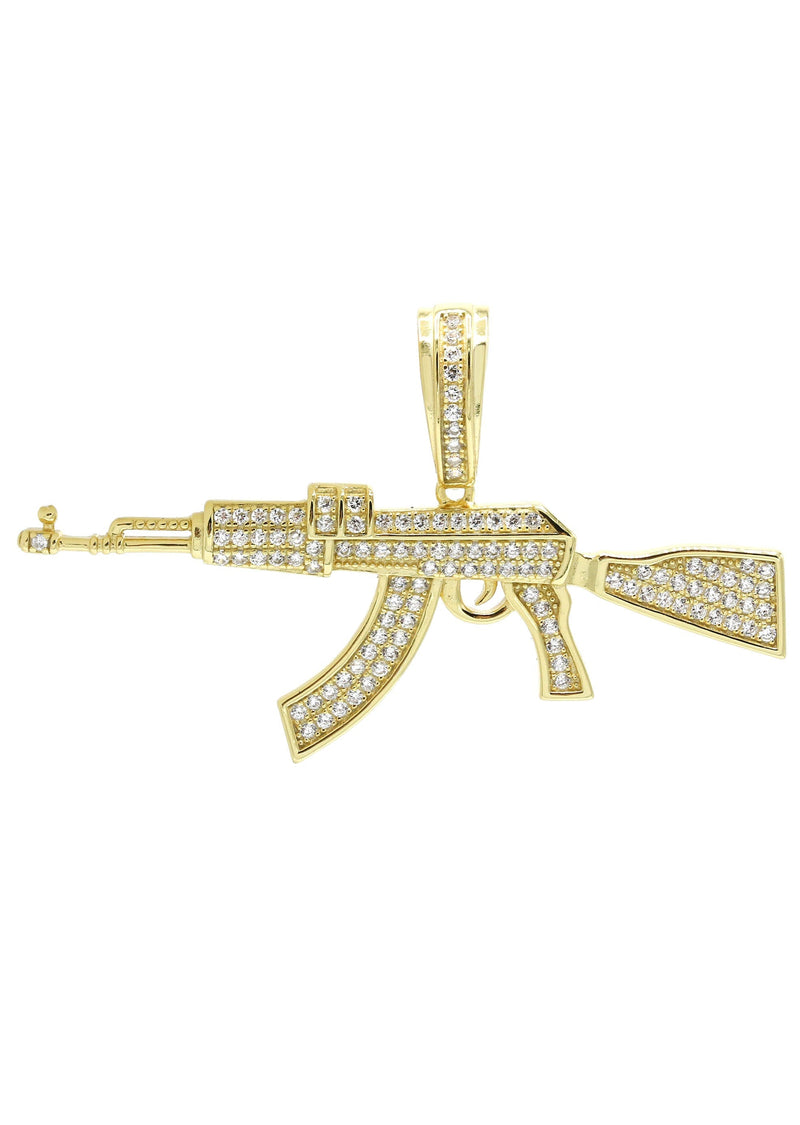 Silver Pendant - Gold Gun Pendant | Appx 5.2 Grams