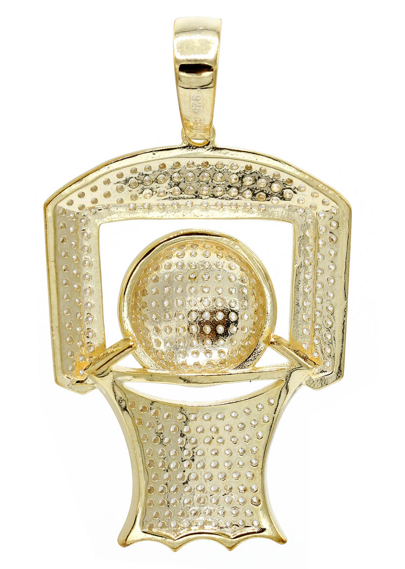 Silver Pendant - Gold Basketball Hoop Pendant | Appx 8.2 Grams