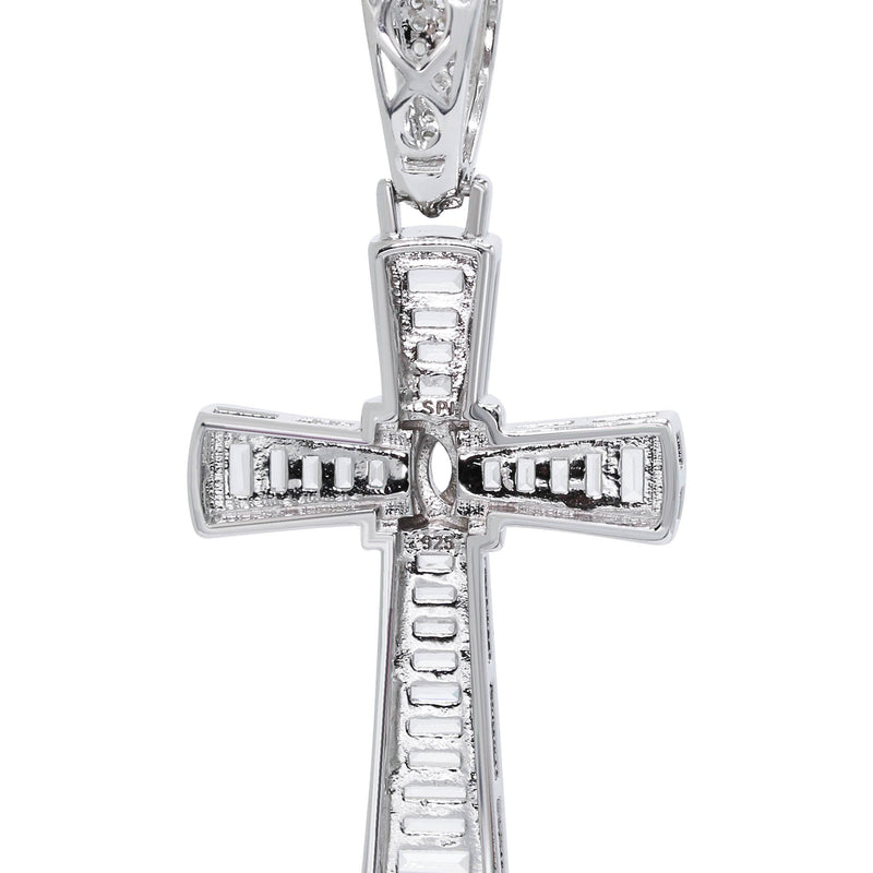 Silver Pendant - Silver Cross Baguette Pendant | Appx 6.7 Grams