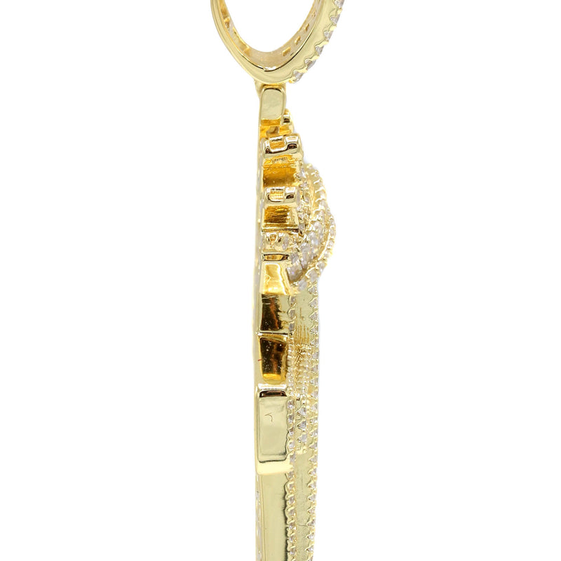 Silver Pendant - Gold Crown Cross Baguette Pendant | Appx 9.5 Grams