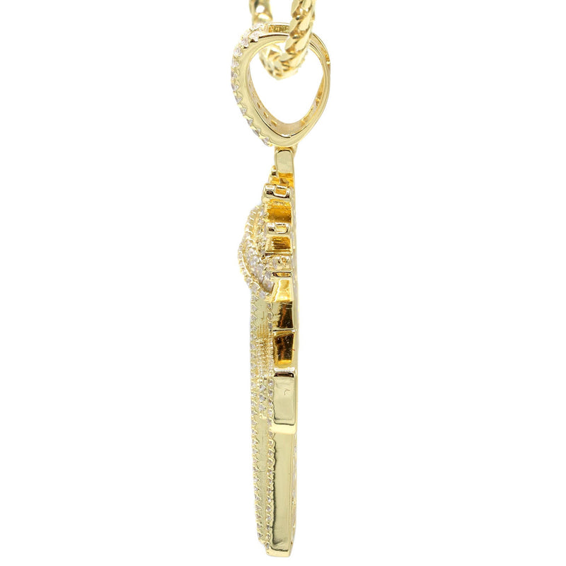 Silver Necklace - Gold Crown Cross Baguette Necklace  | 23.9 Grams