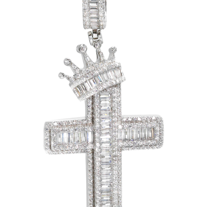 Silver Pendant - Silver Crown Cross Baguette Pendant | Appx 9.4 Grams