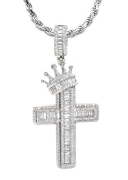 Silver Crown Cross Baguette Necklace | 33 Grams