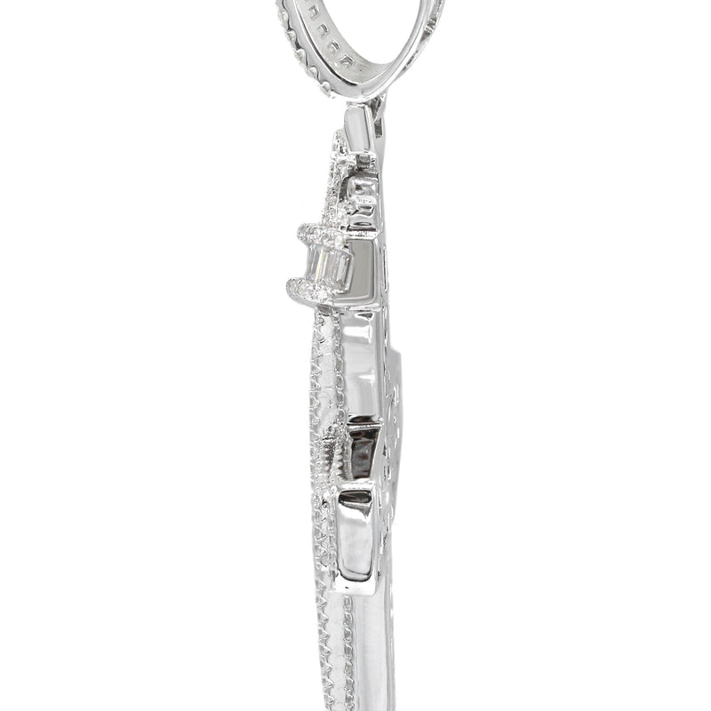 Silver Pendant - Silver Crown Cross Baguette Pendant | Appx 9.4 Grams
