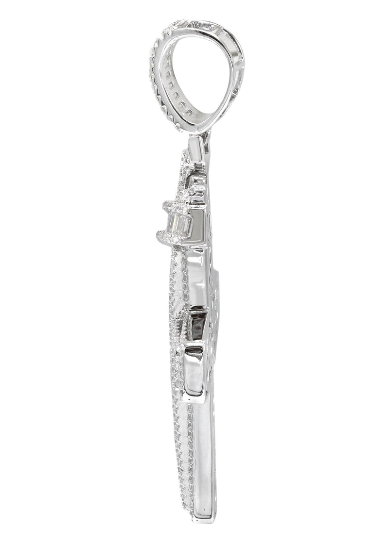 Silver Pendant - Silver Crown Cross Baguette Pendant | Appx 9.4 Grams