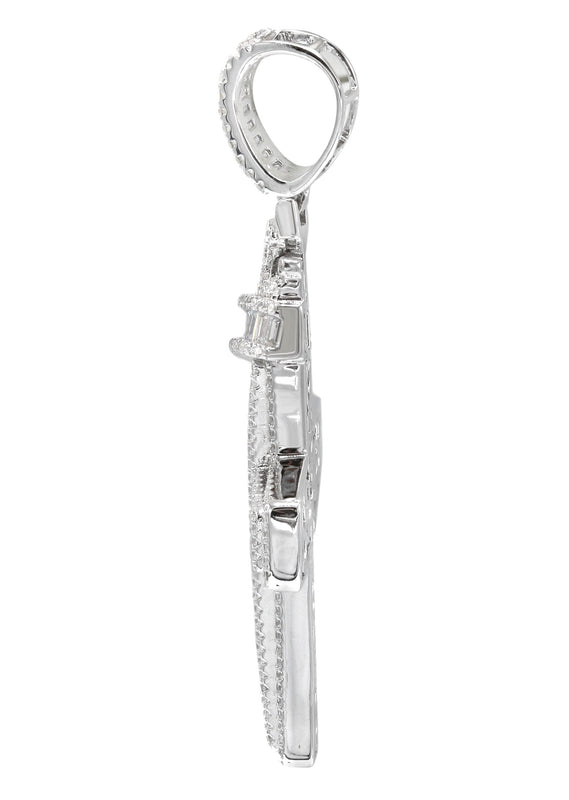 Silver Pendant - Silver Crown Cross Baguette Pendant | Appx 9.4 Grams