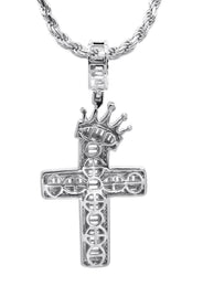 Silver Crown Cross Baguette Necklace | 33 Grams