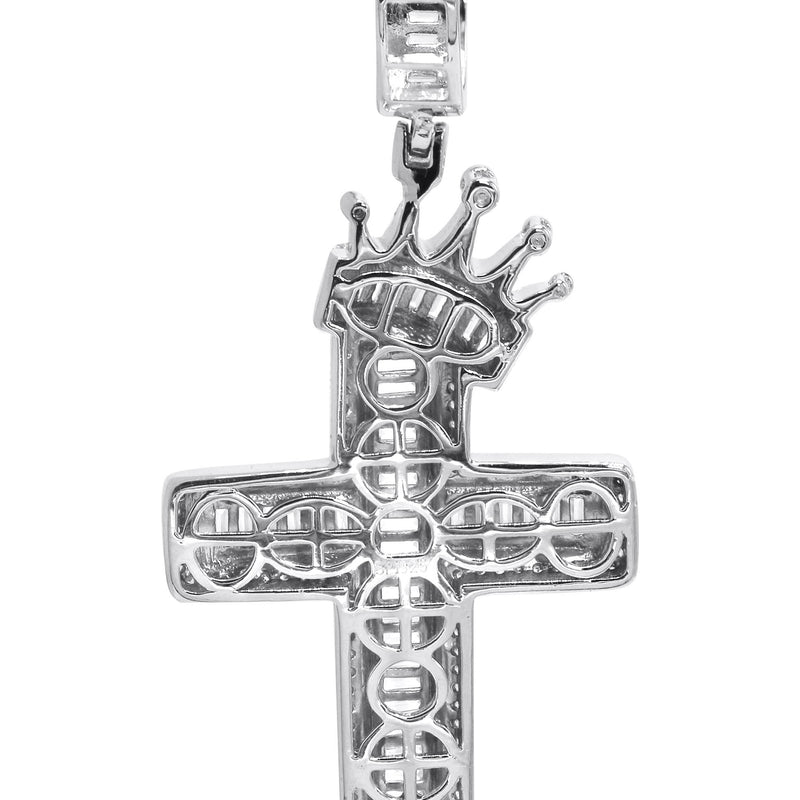 Silver Pendant - Silver Crown Cross Baguette Pendant | Appx 9.4 Grams