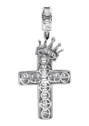 Silver Pendant - Silver Crown Cross Baguette Pendant | Appx 9.4 Grams