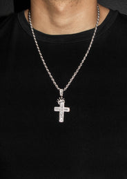 Silver Crown Cross Baguette Necklace | 33 Grams