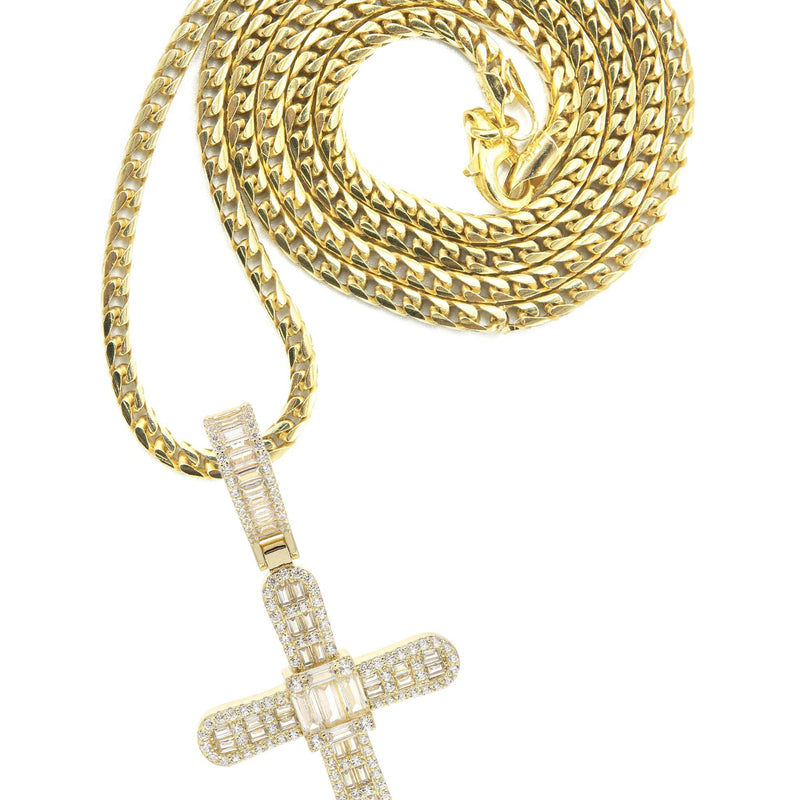 Silver Necklace - Gold Cross Baguette Necklace | 25.4 Grams