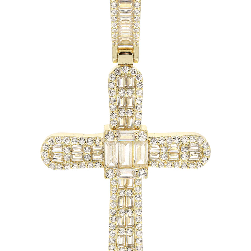 Silver Pendant - Gold Cross Baguette Pendant | Appx 11 Grams