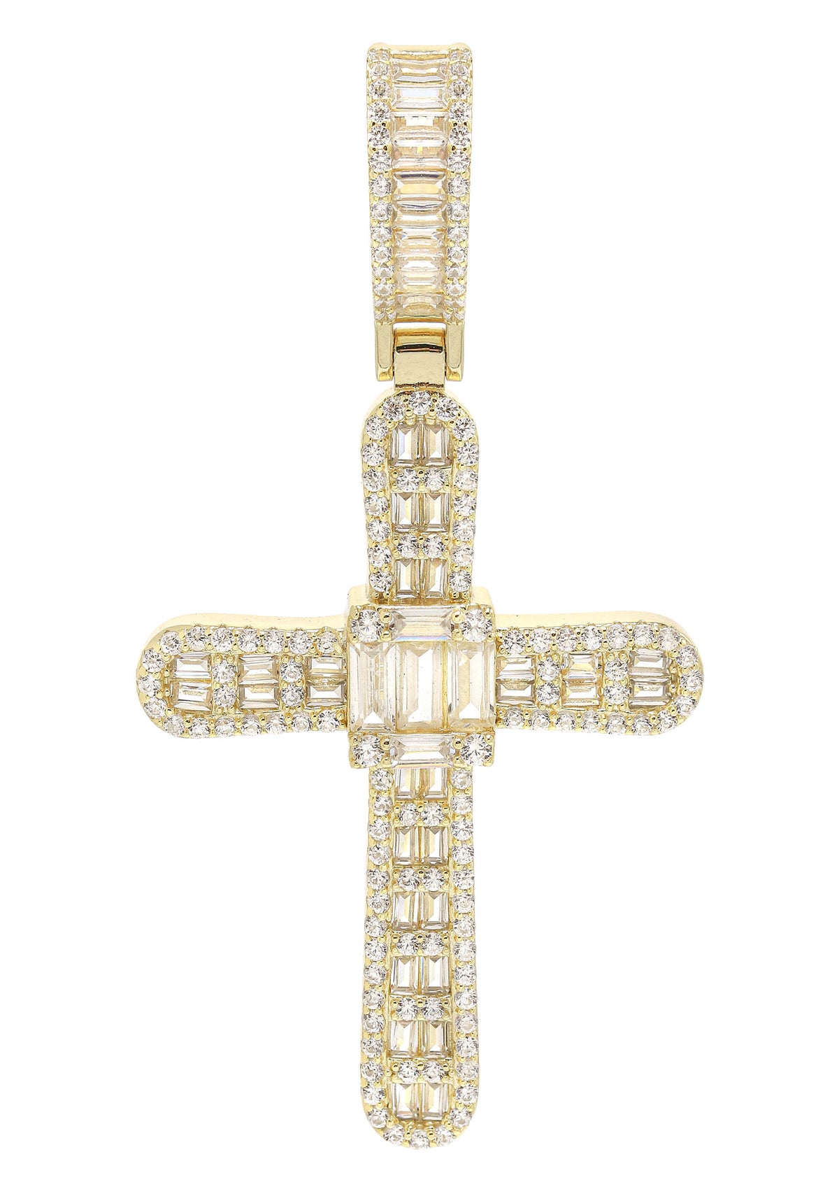 Silver Pendant - Gold Cross Baguette Pendant | Appx 11 Grams