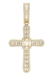 Silver Pendant - Gold Cross Baguette Pendant | Appx 11 Grams