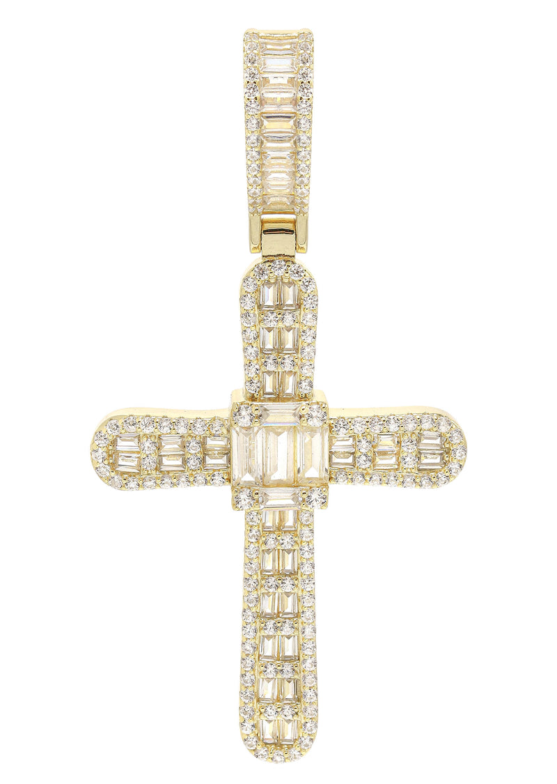 Silver Pendant - Gold Cross Baguette Pendant | Appx 11 Grams