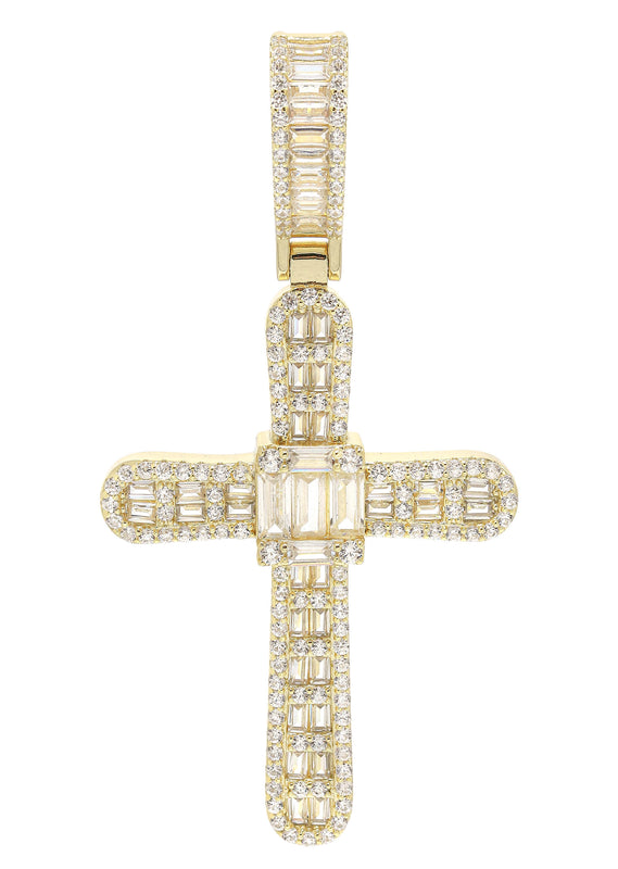 Silver Pendant - Gold Cross Baguette Pendant | Appx 11 Grams