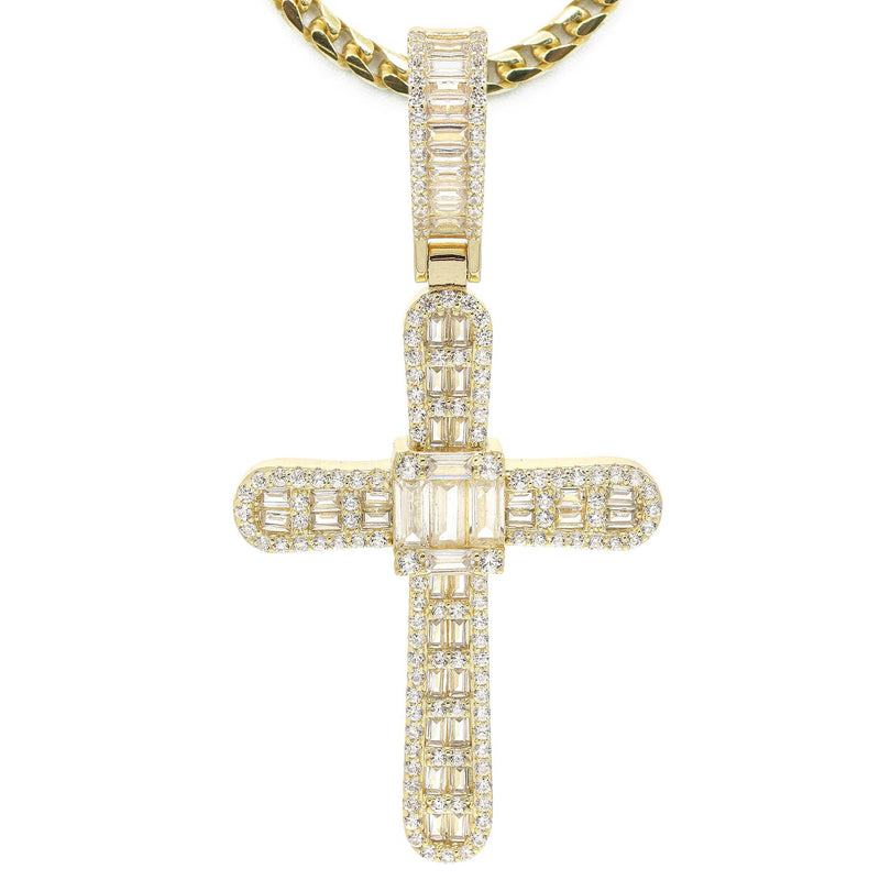 Silver Necklace - Gold Cross Baguette Necklace | 25.4 Grams