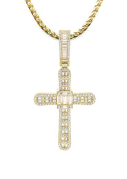Silver Necklace - Gold Cross Baguette Necklace | 25.4 Grams