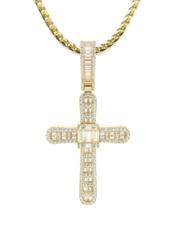 Silver Necklace - Gold Cross Baguette Necklace | 25.4 Grams