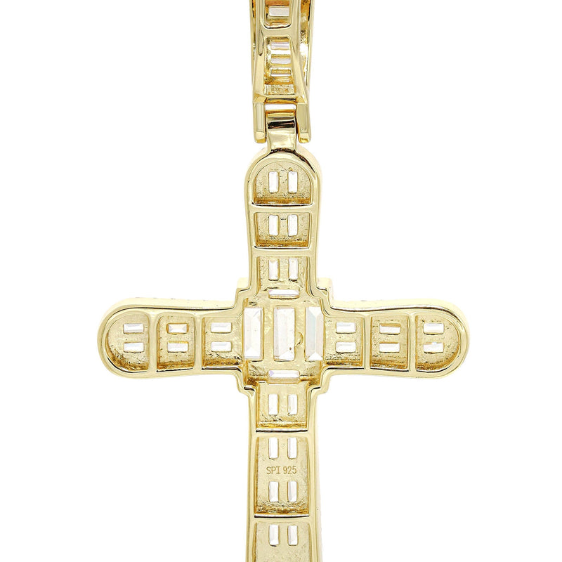 Silver Pendant - Gold Cross Baguette Pendant | Appx 11 Grams