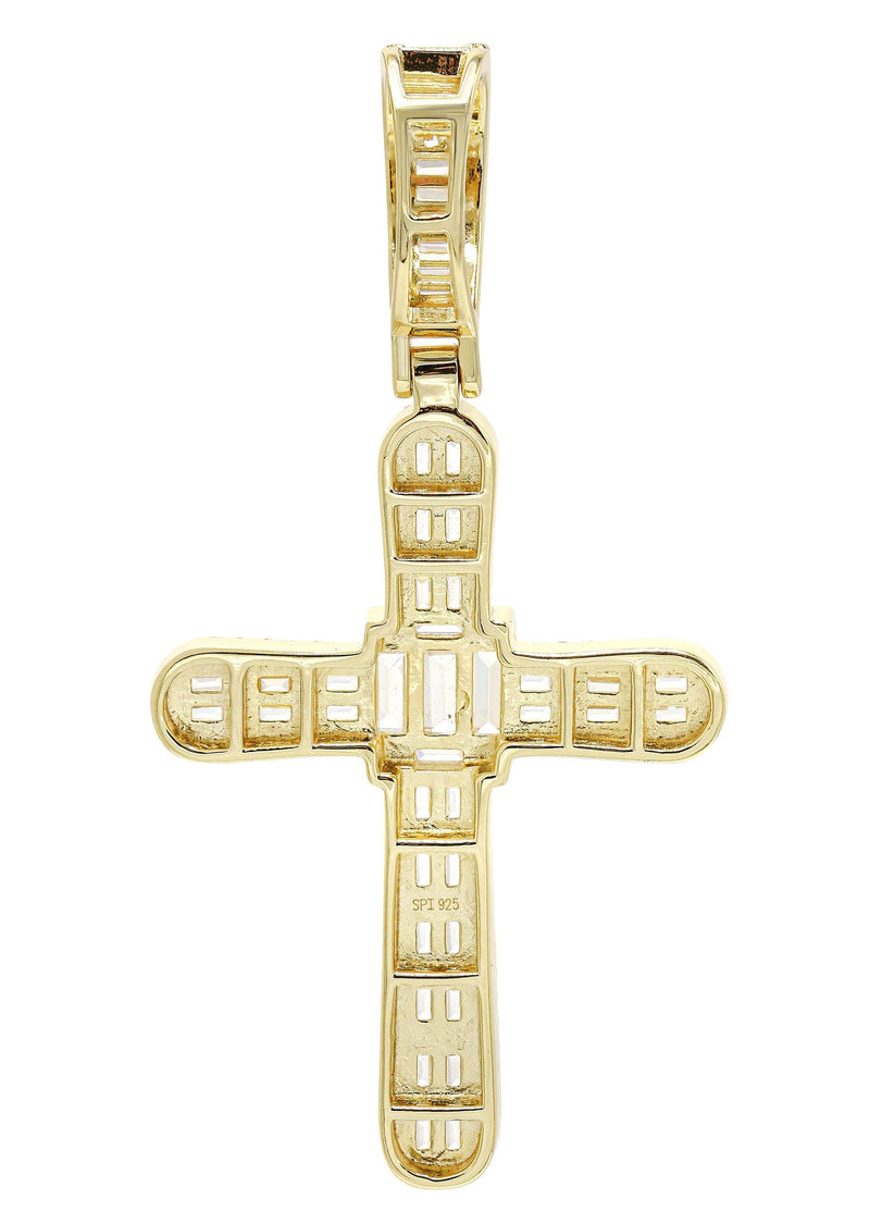 Silver Pendant - Gold Cross Baguette Pendant | Appx 11 Grams