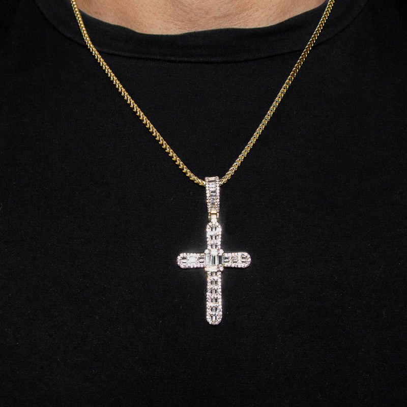 Silver Necklace - Gold Cross Baguette Necklace | 25.4 Grams