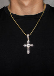 Silver Necklace - Gold Cross Baguette Necklace | 25.4 Grams