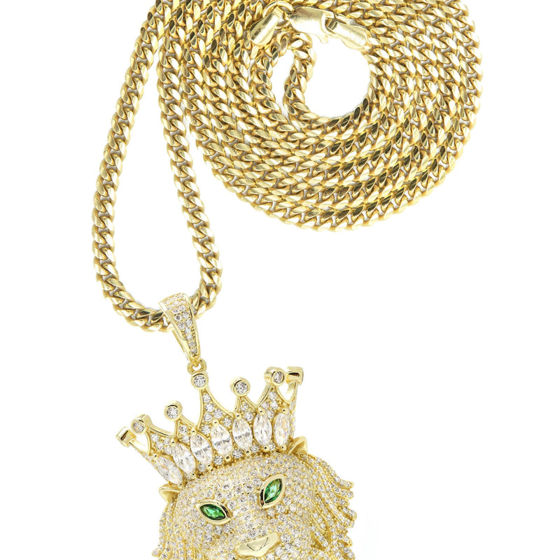 Silver Necklace - Gold King Lion Necklace | 43.1 Grams