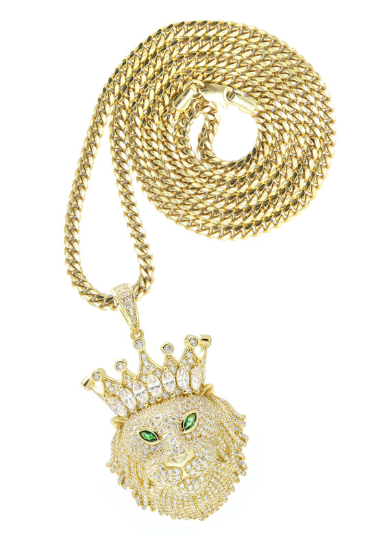 Silver Necklace - Gold King Lion Necklace | 43.1 Grams