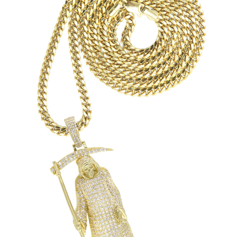 Silver Necklace - Gold Santa Muerte Necklace | 39.2 Grams