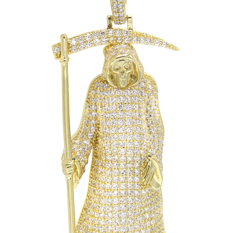 Silver Pendant - Gold Santa Muerte Pendant | Appx 15.5 Grams