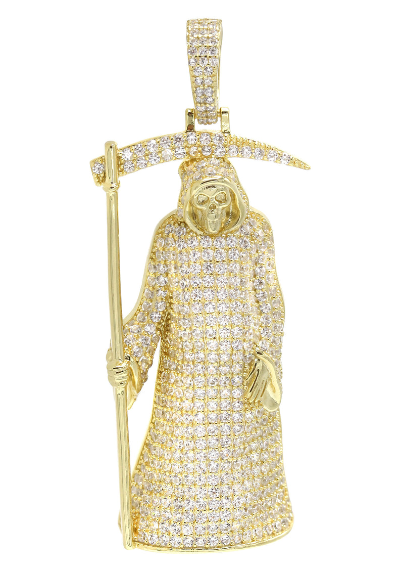 Silver Pendant - Gold Santa Muerte Pendant | Appx 15.5 Grams