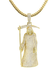 Silver Necklace - Gold Santa Muerte Necklace | 39.2 Grams