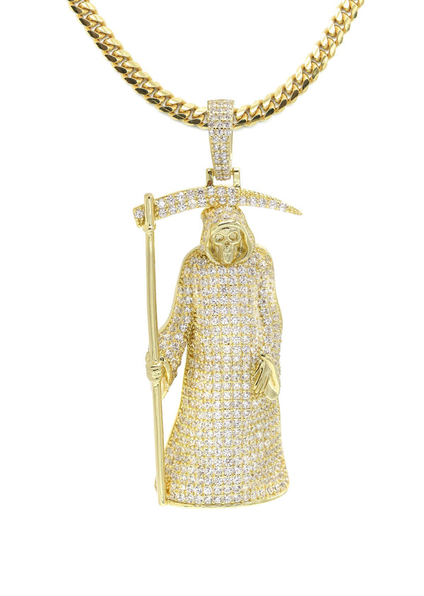 Silver Necklace - Gold Santa Muerte Necklace | 39.2 Grams