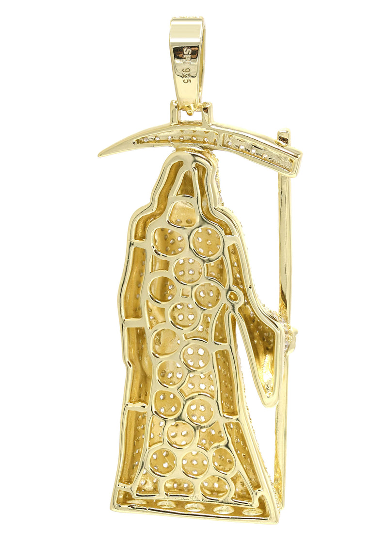 Silver Pendant - Gold Santa Muerte Pendant | Appx 15.5 Grams