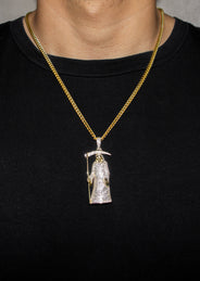 Silver Necklace - Gold Santa Muerte Necklace | 39.2 Grams