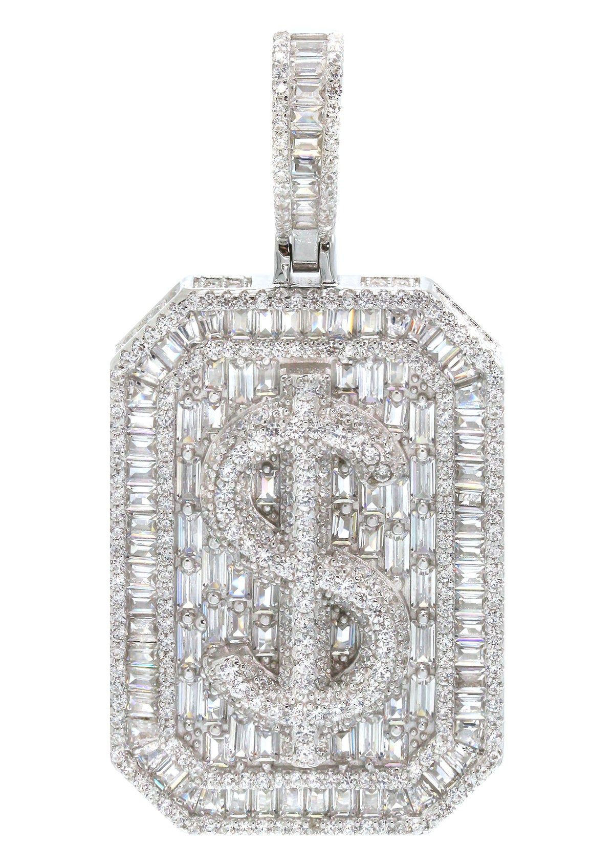 Silver Pendant - Silver Baguette Money Sign Dog Tag Pendant | Appx 16.6 Grams