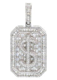 Silver Pendant - Silver Baguette Money Sign Dog Tag Pendant | Appx 16.6 Grams