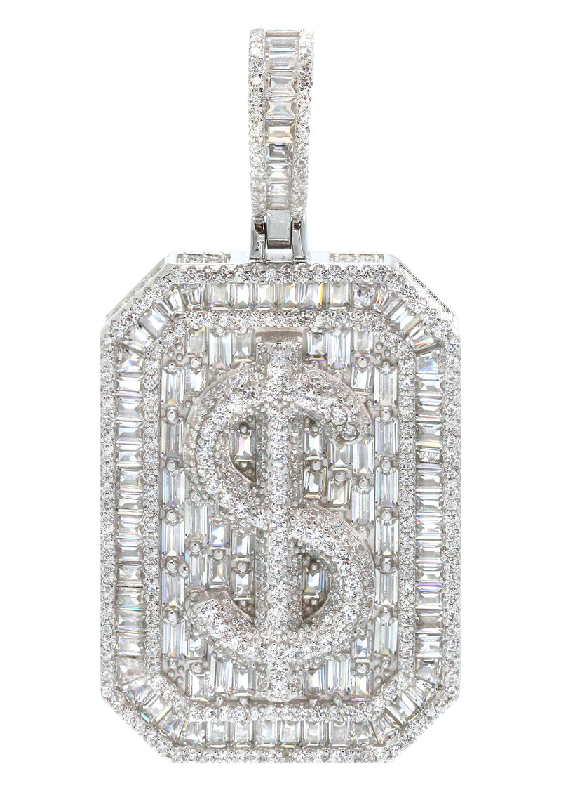 Silver Pendant - Silver Baguette Money Sign Dog Tag Pendant | Appx 16.6 Grams
