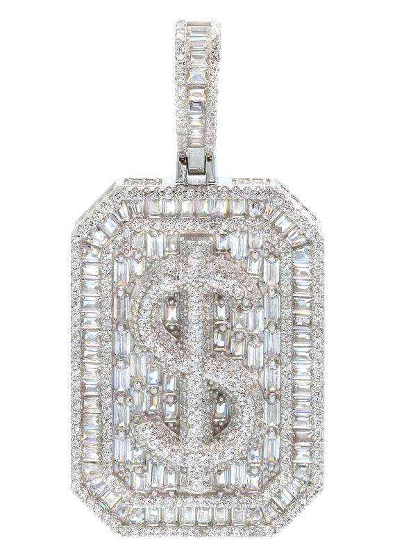 Silver Pendant - Silver Baguette Money Sign Dog Tag Pendant | Appx 16.6 Grams