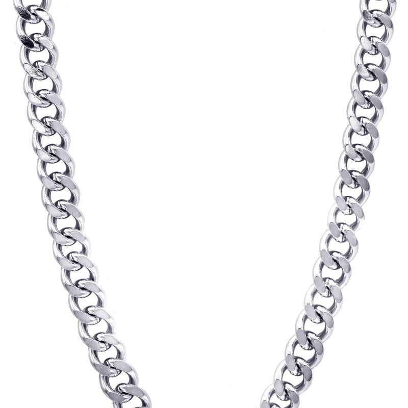 White Gold Plated Mens Cuban Curb Chain