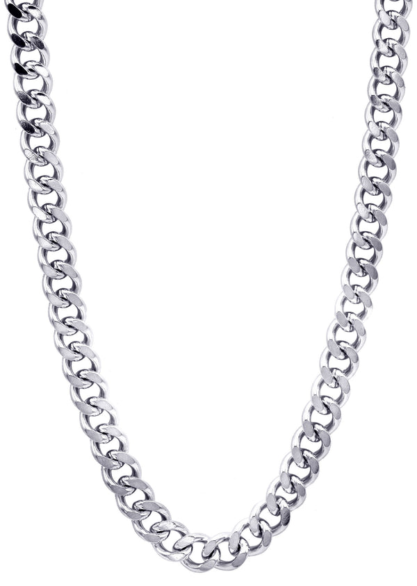 White Gold Plated Mens Cuban Curb Chain