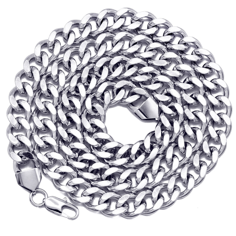 White Gold Plated Mens Cuban Curb Chain