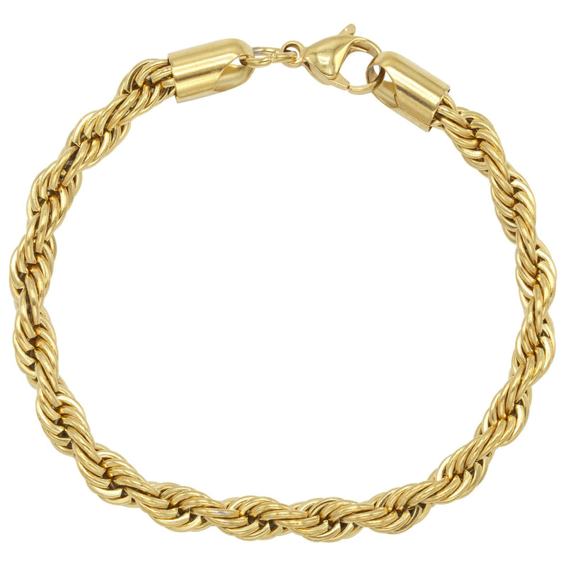 Gold Plated Mens Solid Rope Bracelet