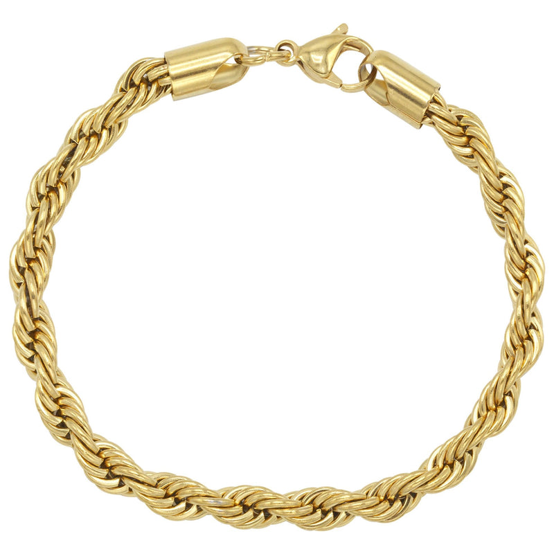 Solid Gold Plated Rope Chain & Bracelet ( 6 Mm )
