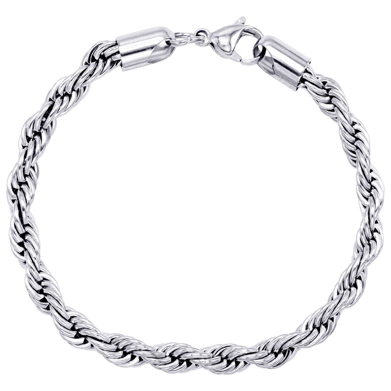 White Gold Plated Mens Solid Rope Bracelet