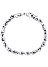White Gold Plated Mens Solid Rope Bracelet