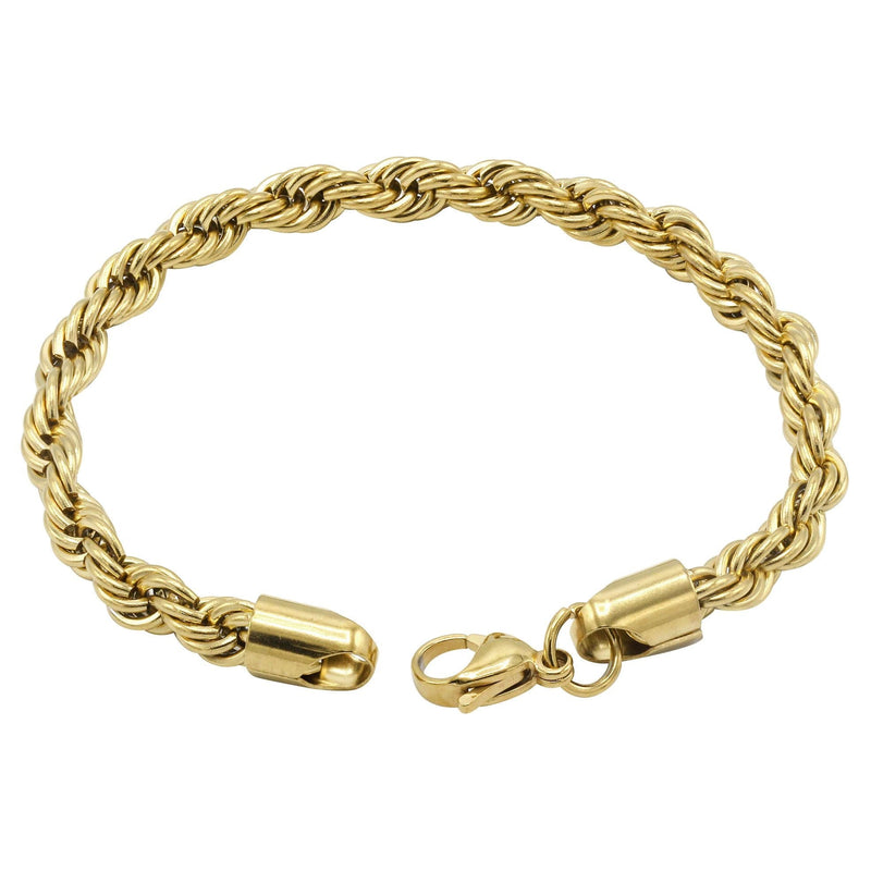 Gold Plated Mens Solid Rope Bracelet
