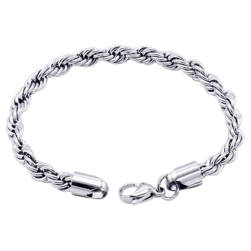 White Gold Plated Mens Solid Rope Bracelet