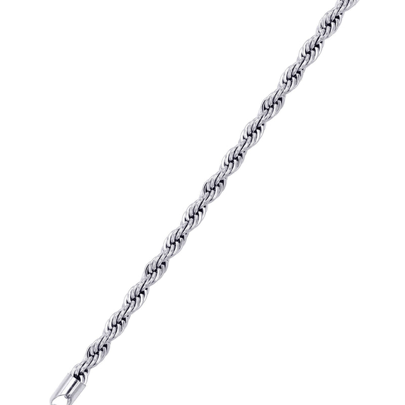 White Gold Plated Mens Solid Rope Bracelet